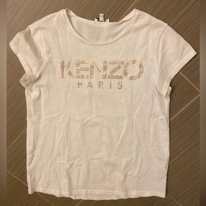Kenzo girls white tee shirt KENZO PARIS Gold Lettering sz 14 EUC